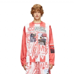 Diesel Men Striped long-sleeve T-shirt with photo patches Red/White A195390LKCC