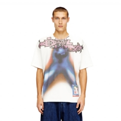 Diesel Men Relaxed cotton T-shirt with digital print Blue/Orange A209450PLAT