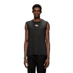 Diesel Men Sleeveless cotton top with metallic Oval D Black A217430JMBB