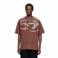 Diesel Men T-shirt with distressed flocked logo Brown A130490DQAU