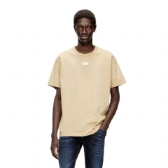 Diesel Men Light cotton T-shirt with metallic Oval D logo Beige A202970JMBB