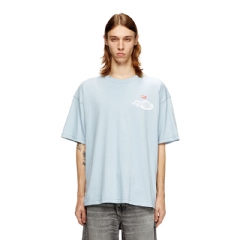Diesel Men Cotton T-shirt with graphic print Light Blue A187310PLAT