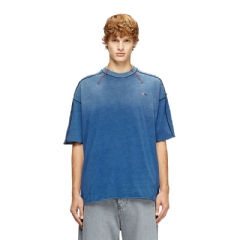 Diesel Men Cotton T-shirt with contrasting overlock stitching Blue A199890PKAG