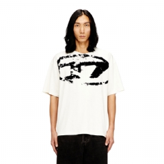Diesel Men T-shirt with distressed flocked logo White/Black A130490DQAU