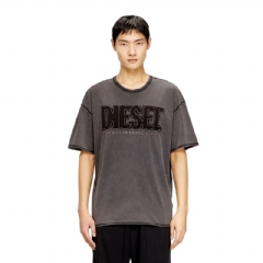 Diesel Men T-shirt with appliqué logo and raw edge Black/Grey A210410KMAH