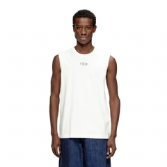 Diesel Men Sleeveless cotton top with metallic Oval D White A217430JMBB