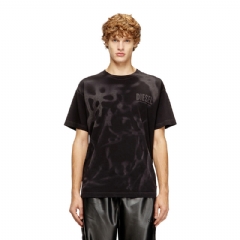 Diesel Men Cotton T-shirt with laser print Black A199950LJBS