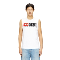 Diesel Men Tank top with chest logo print White A105080GRAI