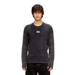 Diesel Men Cut-out ribbed jumper with Oval D plaque Grey A220130AKBQ