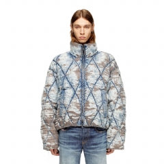 Diesel Men Padded jacket in argyle-quilted devoré denim Light Blue A187620LKCP
