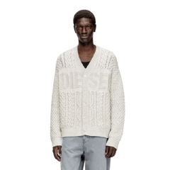 Diesel Men Cable-knit cardigan with Diesel logo Light Grey A208120PBAC