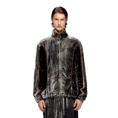 Diesel Men Track jacket in treated velvet Black/Red A184620AJFR