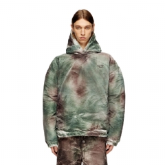 Diesel Men Puffy hooded jacket in camo nylon Brown/Green P015760SPBS