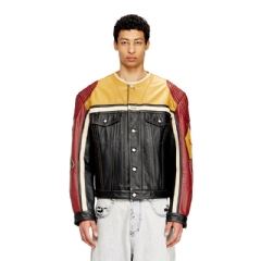 Diesel Men Leather jacket with patch details Black/Red P016510SPCW