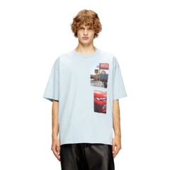 Diesel Men T-shirt with logo photo patches Light Blue A194670PLAT
