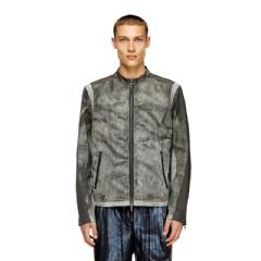 Diesel Men Biker jacket in printed canvas Dark grey A185080PLBK