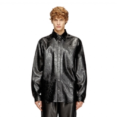 Diesel Men Textured shirt with branded buttons Black A200210QMBU