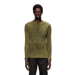 Diesel Men Henley top in treated wide-rib jersey Green A199460DCCB 