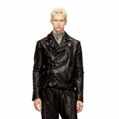 Diesel Men Biker jacket in boiled leather Black A205930SLCW
