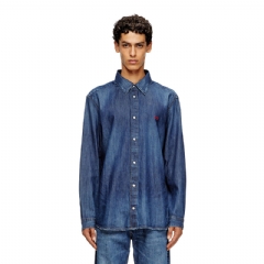 Diesel Men Denim shirt with embroidered logo Medium blue A035340DBDB