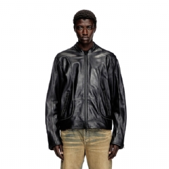 Diesel Men Leather biker jacket with piping detail Black A168660EPAU