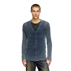Diesel Men Mesh-knit cardigan in denim yarn Blue A192010CBDP