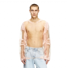 Diesel Men Long-sleeve nylon T-shirt with lyrics print Pink A197180AFBM