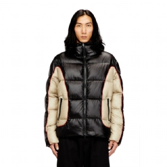 Diesel Men Hooded puffer jacket in shiny ripstop Black/Beige A144050DBCH
