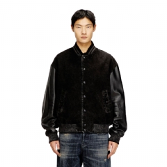 Diesel Men Denim and leather bomber jacket Black A173660IKAW