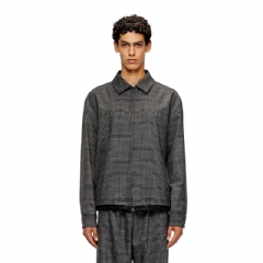 Diesel Men Coach jacket in Prince of Wales wool blend and satin Black/Grey A184790DEBS