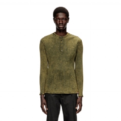 Diesel Men Henley top in treated wide-rib jersey Green A199460DCCB