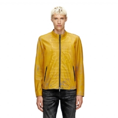 Diesel Men Treated leather biker jacket with faded logo Yellow A193500AJFV