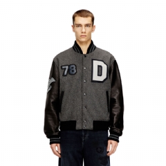 Diesel Men Varsity jacket in wool and leather Black/Grey A236050LHAL