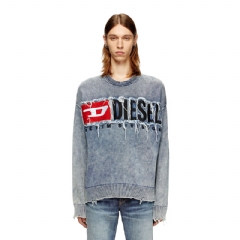 Diesel Men Cotton jumper with denim logo patch Blue A189150KICC