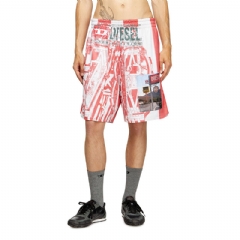 Diesel Men Striped shorts with photo patches Red/White A195810LKCC