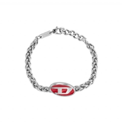 Diesel Men Red enamel and stainless steel chain bracelet Silver DX144500DJW