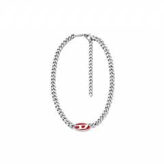 Diesel Men Red enamel chain necklace Silver DX144600DJW