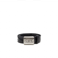 Diesel Men Leather belt 4 cm with logo plaque Black X10434PS201