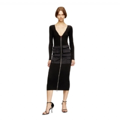 Diesel Women Ribbed midi dress with cargo pockets Black A194930JLCR