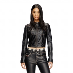Diesel Women Cropped distressed biker jacket Black A166600IKAR