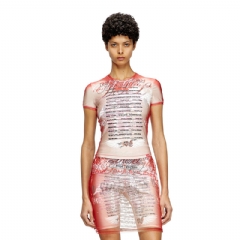 Diesel Women Sheer T-shirt with lyrics print Pink A199200HJBJ