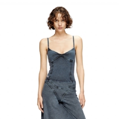 Diesel Women Strappy top in denim-look jersey Dark Blue A183610KIBY