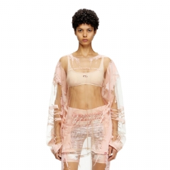 Diesel Women Long-sleeve nylon T-shirt with lyrics print Pink A197180AFBM