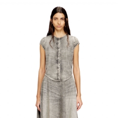 Diesel Women Short-sleeve denim shirt with athletic stripes Grey A21722068UM