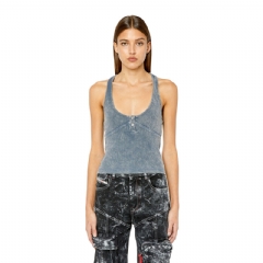 Diesel Women Ribbed racerback top with button opening Light Blue A096130CJAB