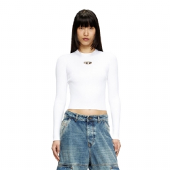 Diesel Women Rib-knit viscose-blend top with Oval D White A153280DLAX