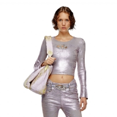 Diesel Women Long-sleeve top with crystal plaque Pink A146650CBDF