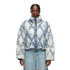 Diesel Women Puffer jacket in argyle-quilted devoré shell Light Blue A193890LKCP