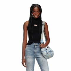 Diesel Women Ribbed-knit turtleneck top Black/Grey A130200DLAX