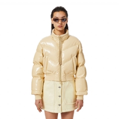 Diesel Women Quilted-vinyl down bomber jacket Beige A049460EFAB